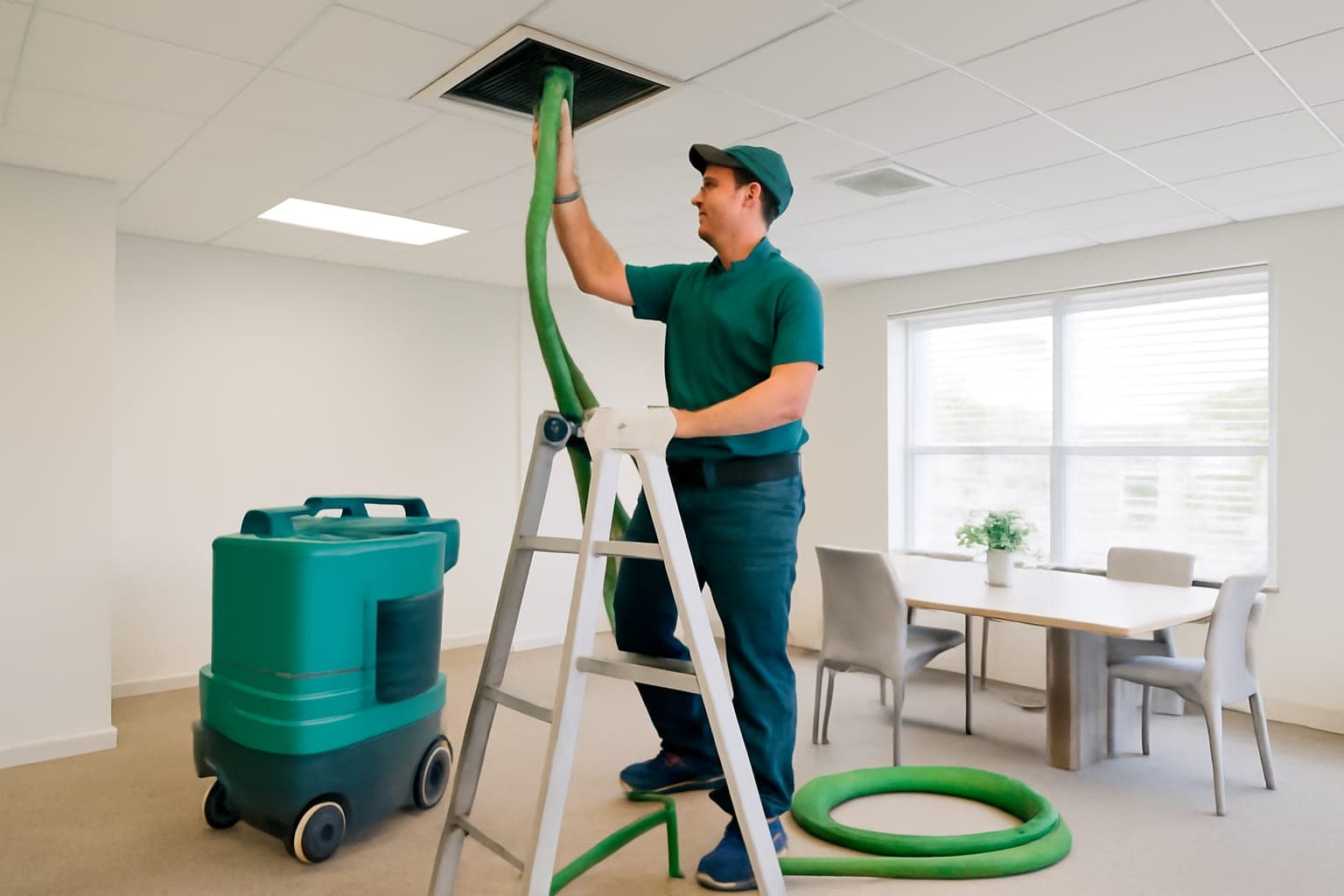 Air Special Pro crew cleaning commercial HVAC ductwork overnight at a Houston TX office